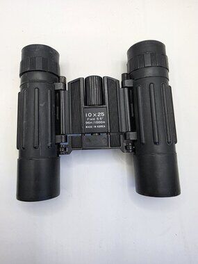 Compact 10x25 Binoculars Made in Korea Field 5.5° Black with Carry Case